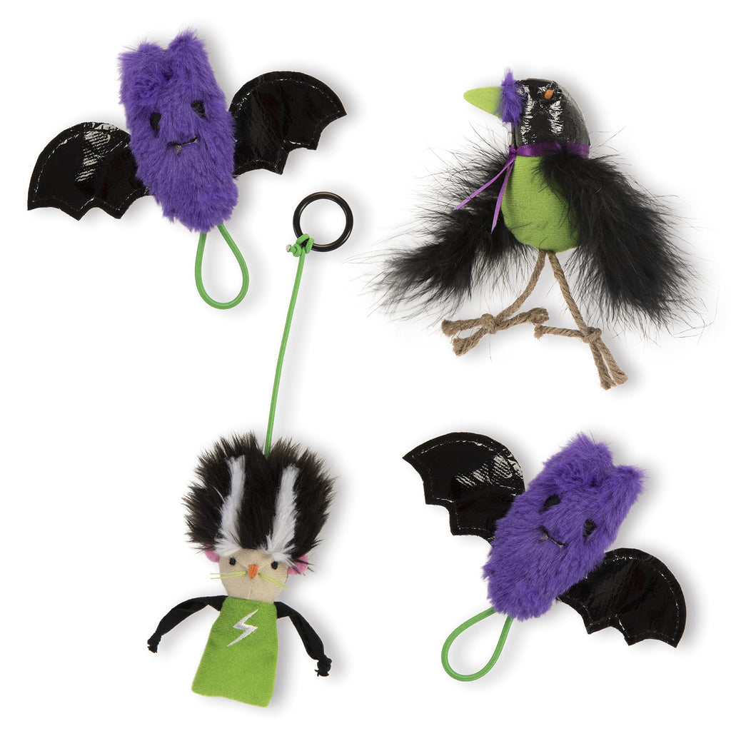 Petlinks (4 Set Bundle Halloween Cat Toys 2X Crinkle Bat Launchers 1x Catnip Crow 1x Bride of Frank Dangler - Multi Color 4 Set Bundle