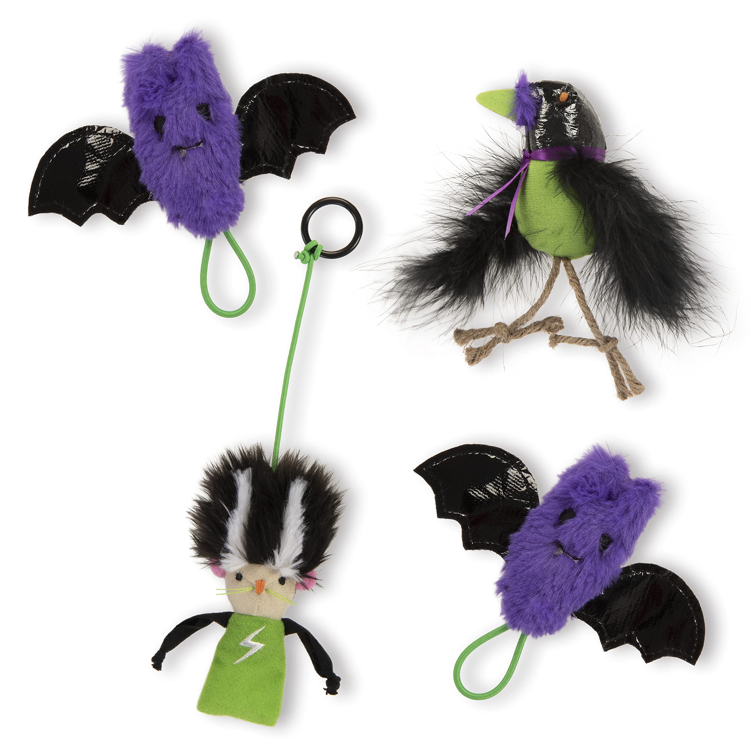 Petlinks (4 Set Bundle Halloween Cat Toys 2X Crinkle Bat Launchers 1x Catnip Crow 1x Bride of Frank Dangler - Multi Color 4 Set Bundle