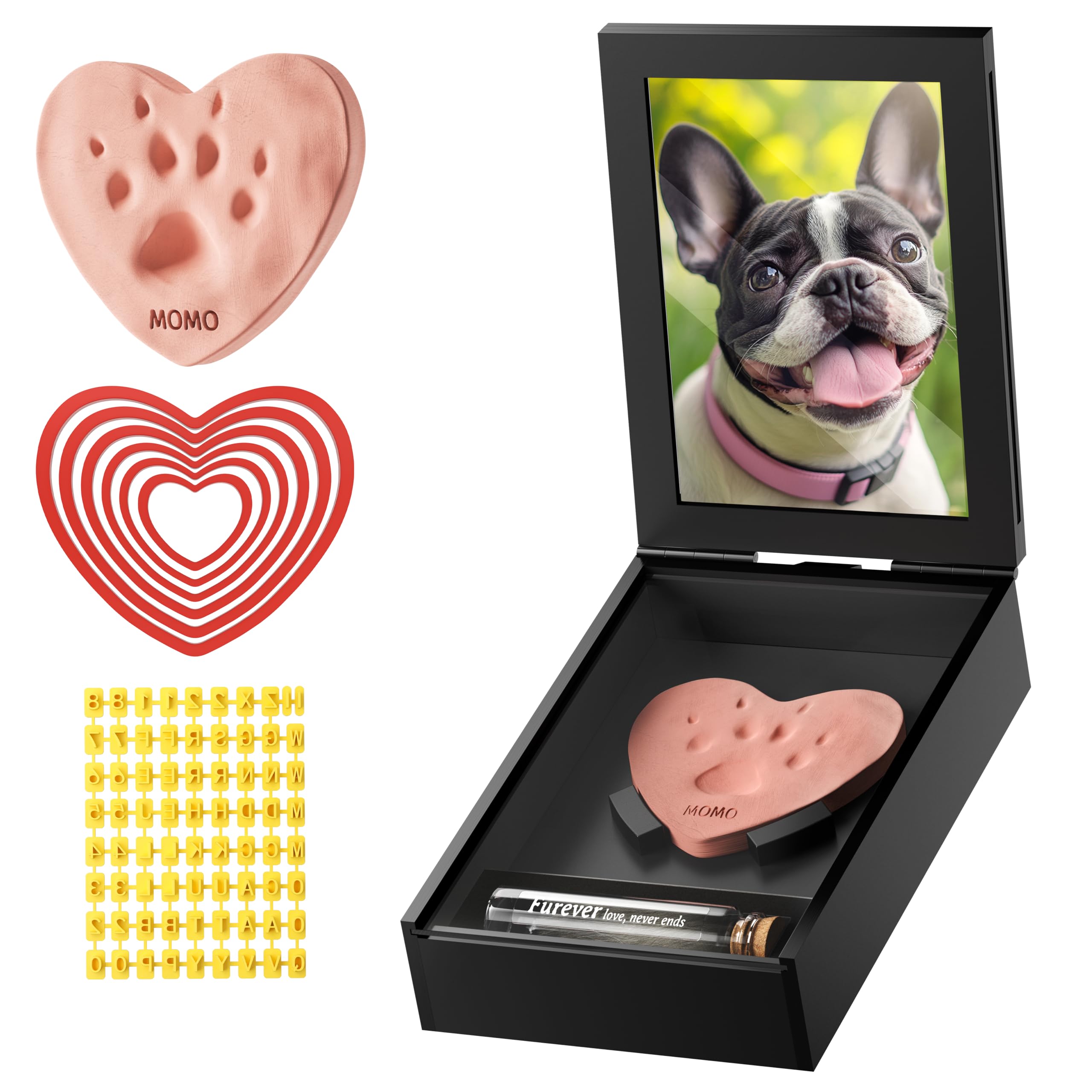 Grarry Pet Memorial Shadow Box with Paw Print Impression Ornament Kit 4”X6”Dog Memorial Picture Frame Gifts for Dog Cat Acrylic Loss of Dogs Sympathy Gift with Pet Hair Keepsake Bottle for Pet Lover